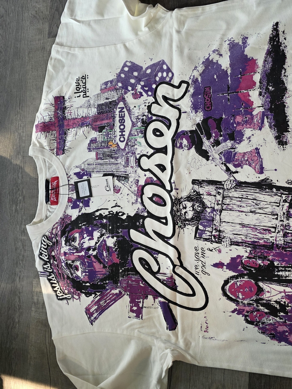 Chosen Graphic Short Sleeve Tee in White and Purple
